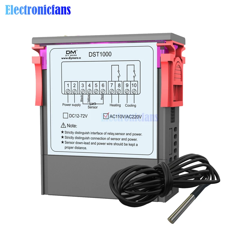 DST1000/1020 Digitaler Temperaturthermostat mit LED-Anzeige, Controller-Sensor, Dual-Modus für Inkubator, DC 12-72V, AC 110V 220V – Detail 10