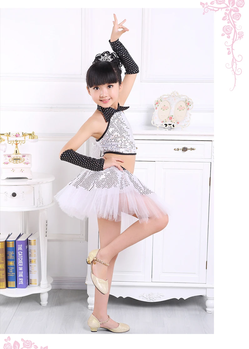 Kinder Pailletten Jazz Dance Modern Dance Kostüm Mode Latin Walzer Tanzen Kleid Bühne Zeigen Kleider Jazz Kostüme Für Mädchen