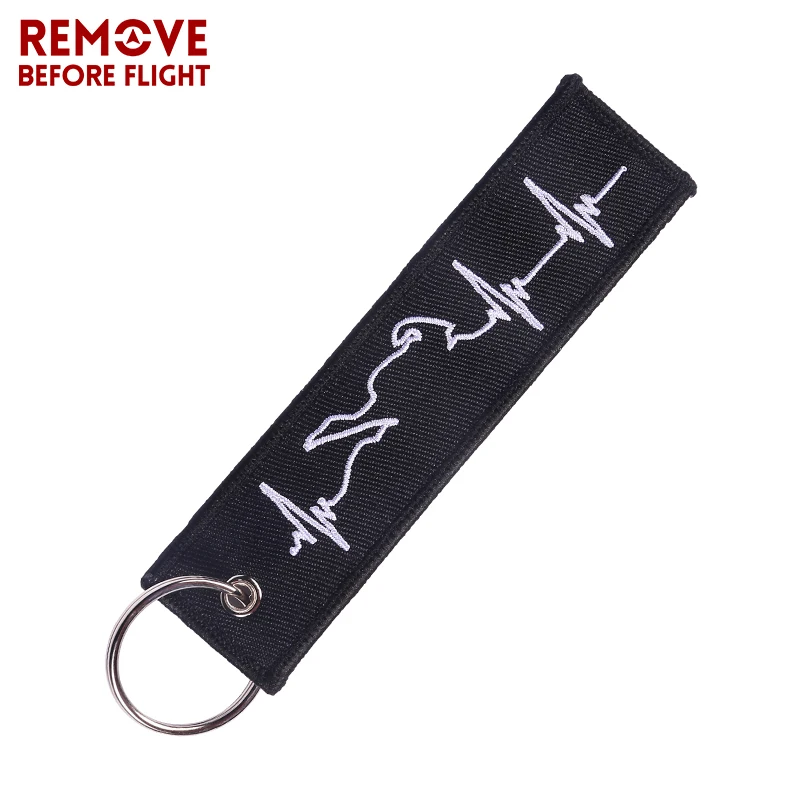 Embroidery Key Fobs Jewelry Fashion Biker Heartbeat Keychain Motorcycles and Cars Fashionable Chain Keychain for Biker Lovers