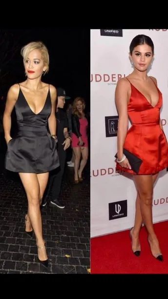 Sexy V Neck Spaghetti Strap Orange Red Satin A Line Mini Short Celebrity Dress Selena Gomez Red Carpet Dresses