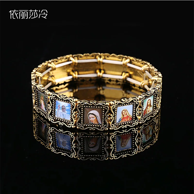 Pulsera con cuentas de cruz de Jesús, pulsera de cruz cristiana de Jesús, pulsera de aleación con cuentas de núcleo de Cristo. Imagen aleatoria