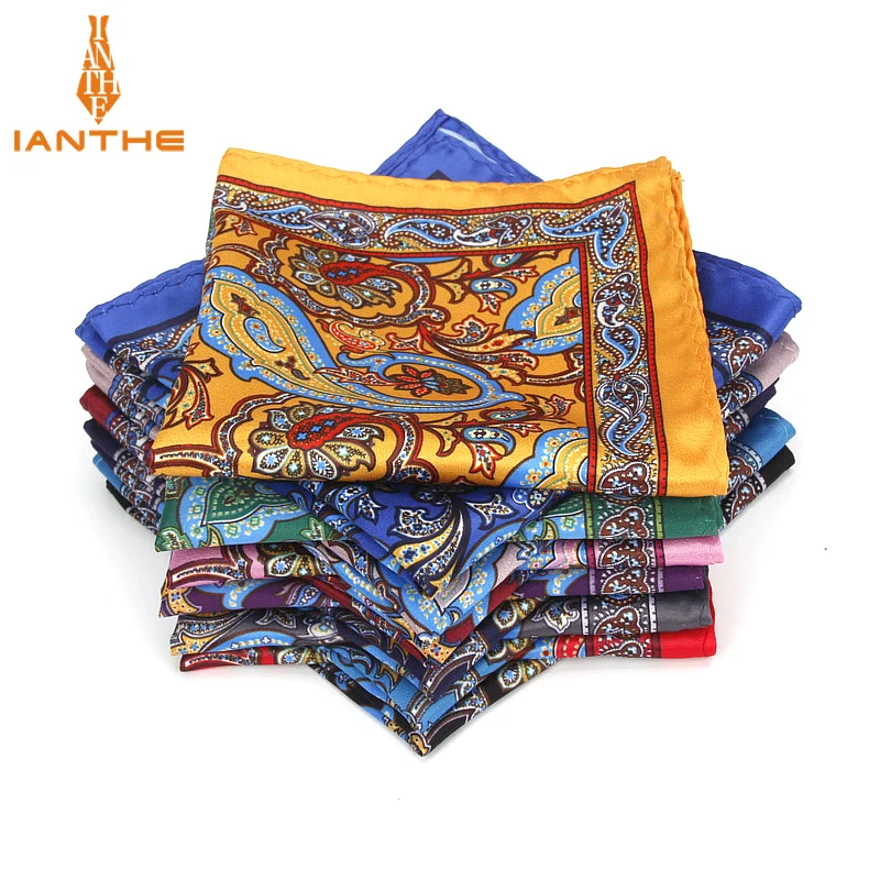 Brand New Men\'s Handkerchief Vintage Paisley Pocket Square Soft Hankies Wedding Party Business Artificial Silk Chest Towel Gift