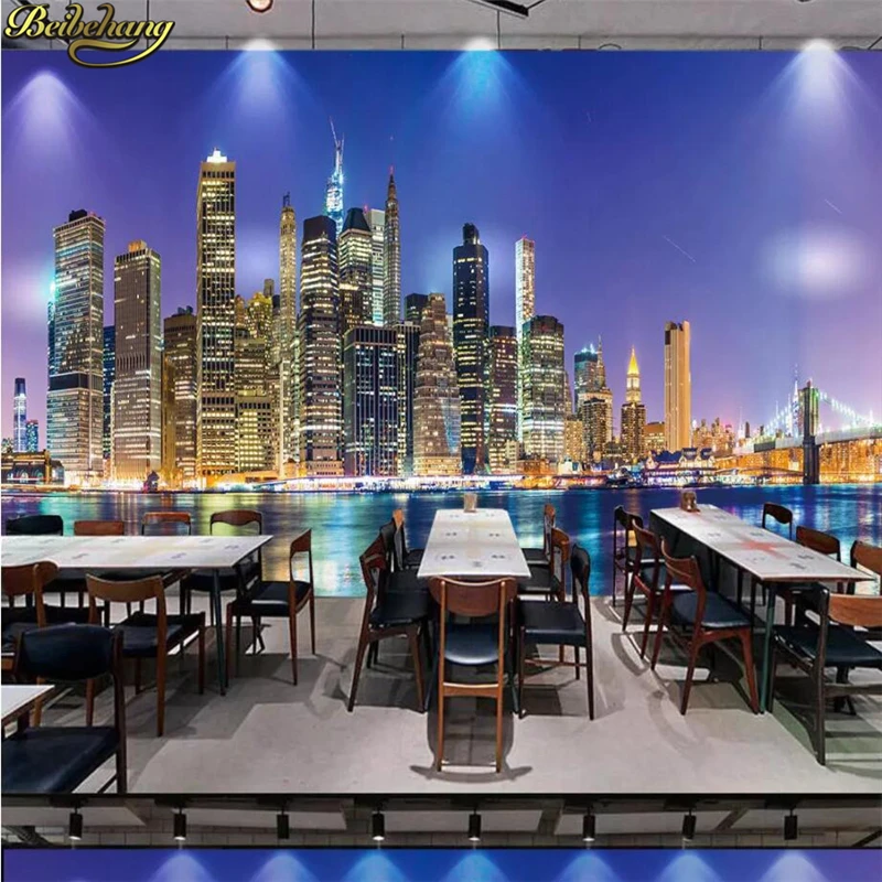 

beibehang 3d modren custom photo Brilliant city lights mural 3D wallpapel silk cloth room papel de parede floral 3d mural