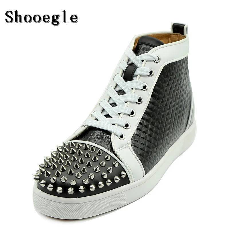 SHOOEGLE Luxury Men Patchwork Lace-up Sneaker Leather Ankle Boots Zapatillas Hombre Motorcycle Shoes Man Gladiator EU39-47