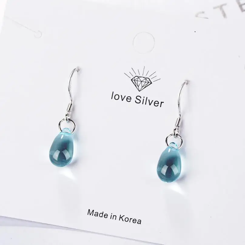 New Korean Literary Sweet Blue Crystal Water Drop Earrings For Women Pendientes Jewelry Gift Brincos SAE482
