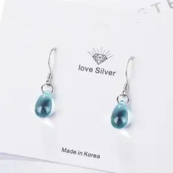 New Korean Literary Sweet Blue Crystal Water Drop Earrings For Women Pendientes Jewelry Gift Brincos SAE482