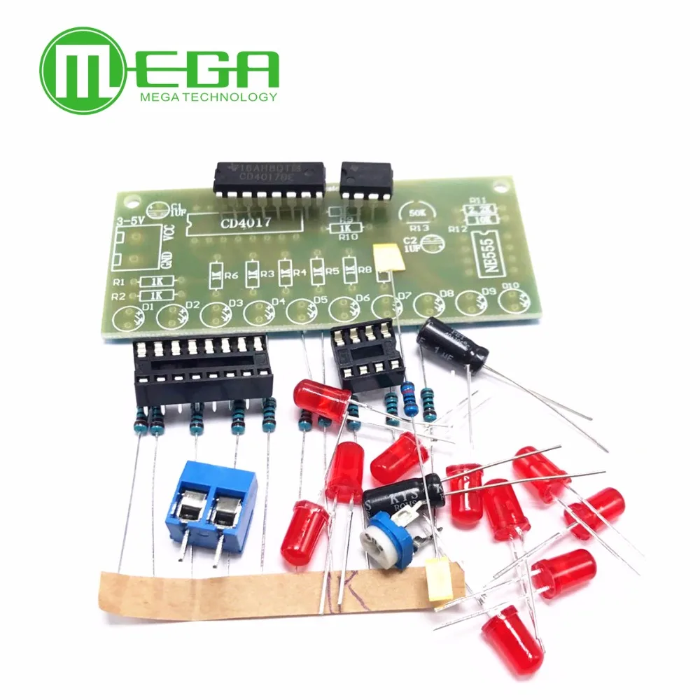 NE555 + CD4017 Practice Learing Kits LED Flashing Lights Module For Arduino Clock Generation Circuit PCB Board Electronic Suite