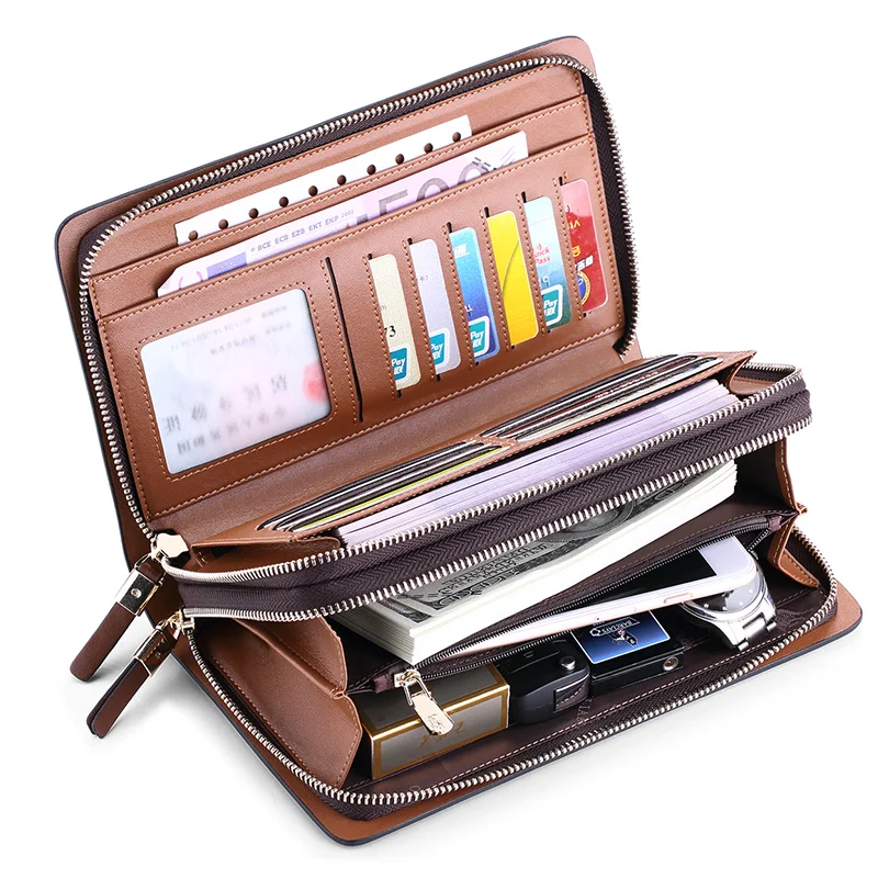 Business Mens Brand Clutch Bags split Leather Phone Credit Card Organizer Large Wallet New Fashion Zipper Hand Bag