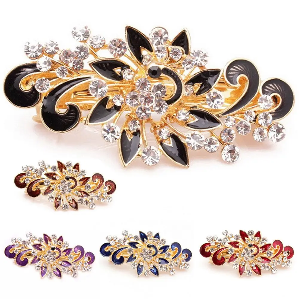 1PC Colorful Metal Hair Clips Shinning Crystal Rhinestones Peacock Hairpin Women Girls Headwear Barrettes Hair Styling Tools