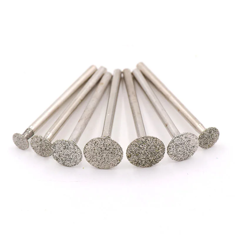 5pc 2.35/3mm shank Nail Head Diamond Grinding Cutting Head Dia 3mm-12mm For Jade Stone Rotary Carving Polishing Tools YDT Needle