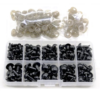 100 pçs 10mm globo ocular boneca acessórios de plástico preto pelúcia olhos de segurança amigurumi para brinquedos 6mm 8mm 12mm diy brinquedo engraçado olhos animais