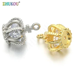 11*16mm Brass Cubic Zirconia CZ Crown Charms Pendants, Mixed Color, Hole: 1.5mm, Model: VD310