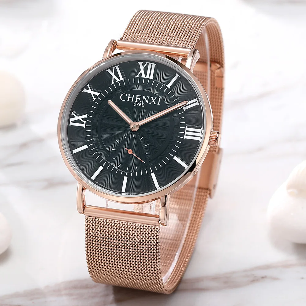 2019 New mesh band Couple Luminous hands Watch Rose gold Round Dial Plate men\'s quartz watch