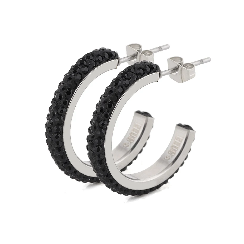 Free Shipping 316L Stainless Steel Moon crystal earrings for women,make with Black CZ crystal