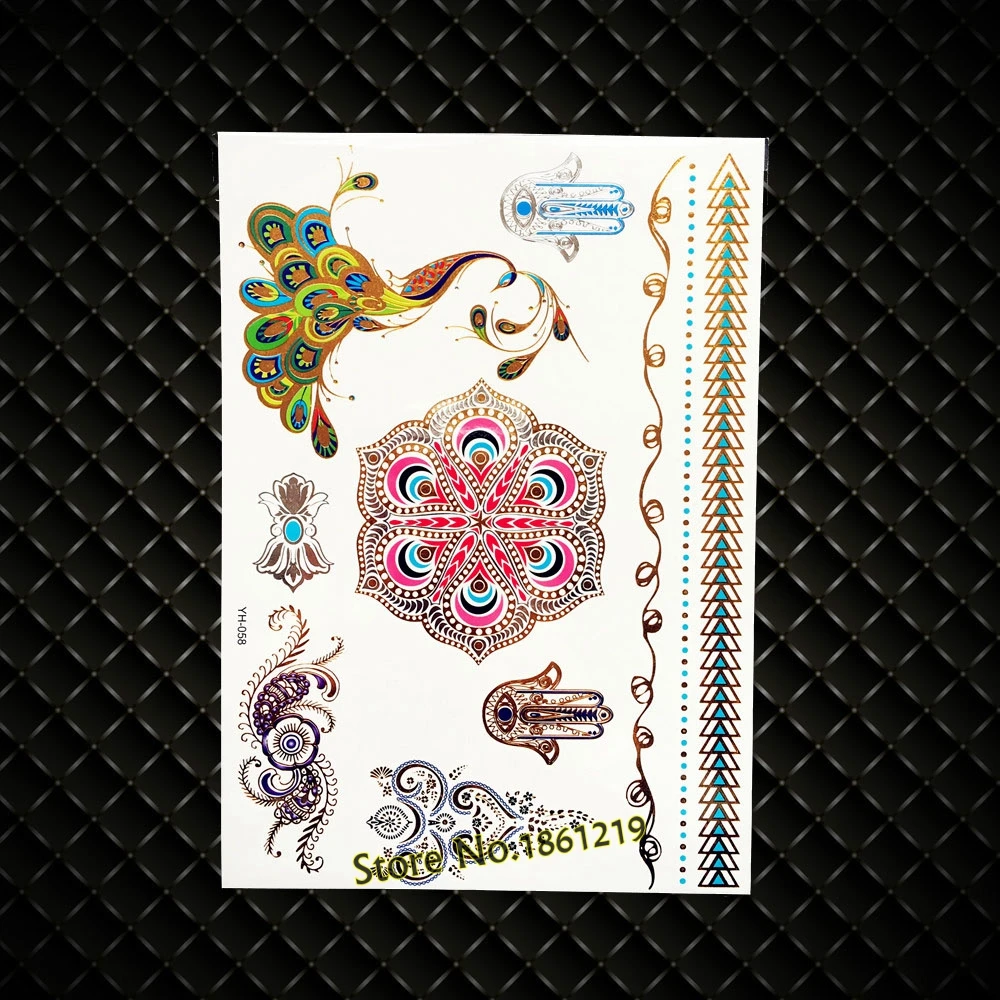 Fashion Women\'s Henna Tattoo Gold Silver GYS-77 Bracelet Jewelry Design New Water Transfer Golden Flash Fake Glitter Tattoos