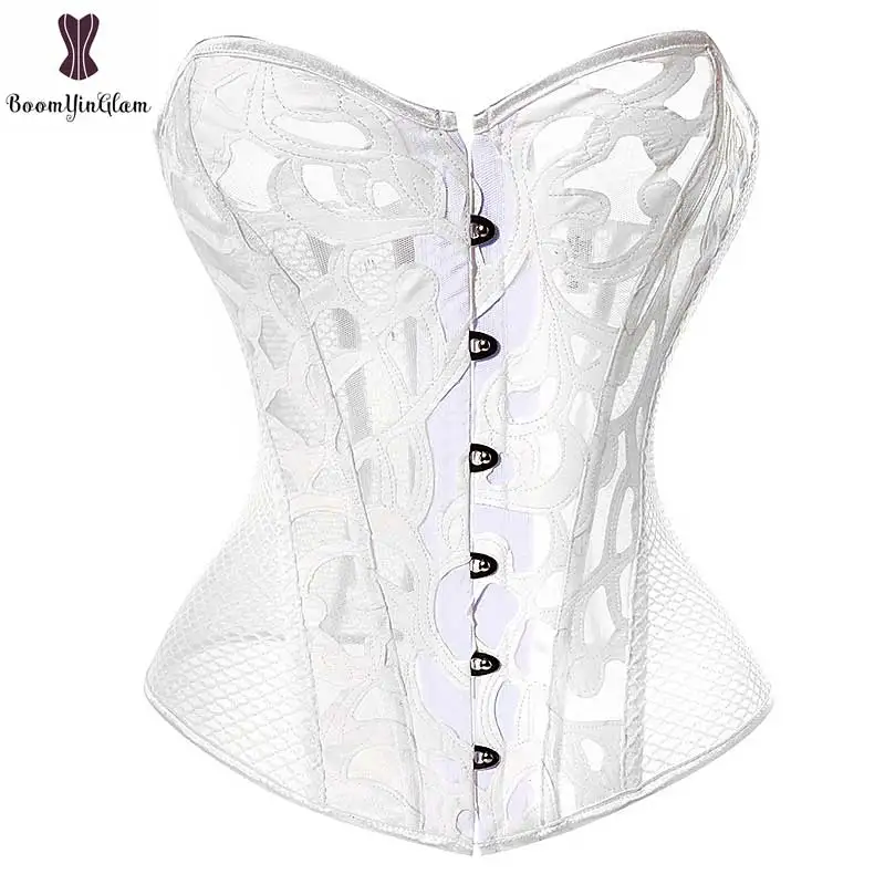 White Sexy Hollow Out Waist Trainer Corset Women\'s Lace Up Boned Slimming Lingerie Corsets And Bustiers Top Overbust body Shaper