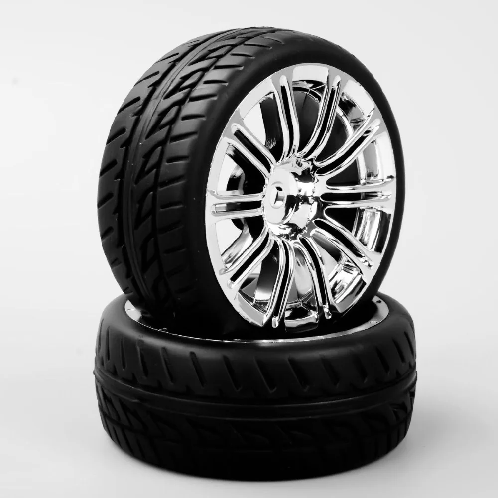 4Pcs/Set 1/10 Scale Tires and Wheel Rims with 6mm Offset fit RC On-Road Racing Car Accessories and Parts