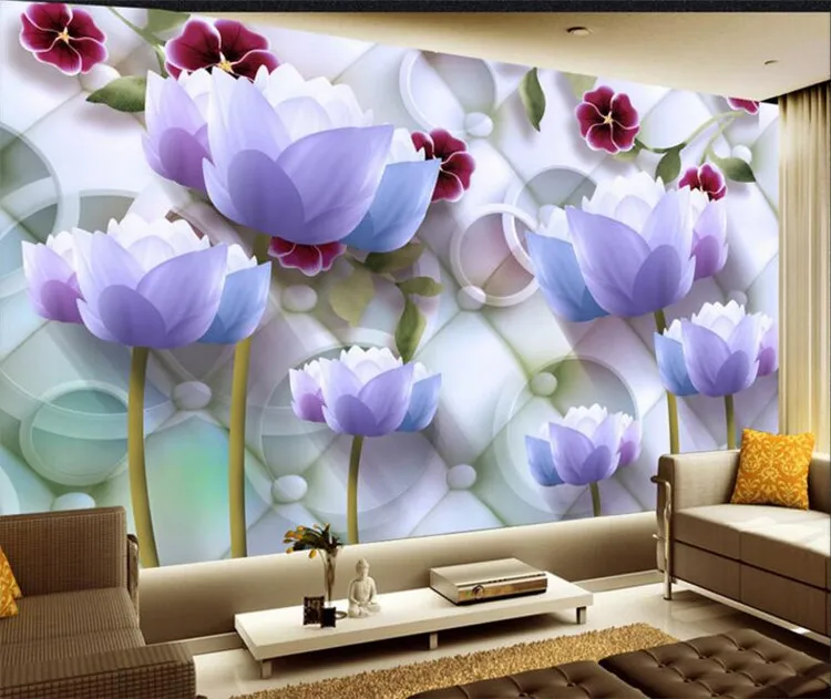 

Modern Background Large Painting Lotus Circle Soft Pack Murales De Pared 3d Wallpaper Hotel Badroom Mural for Living Room