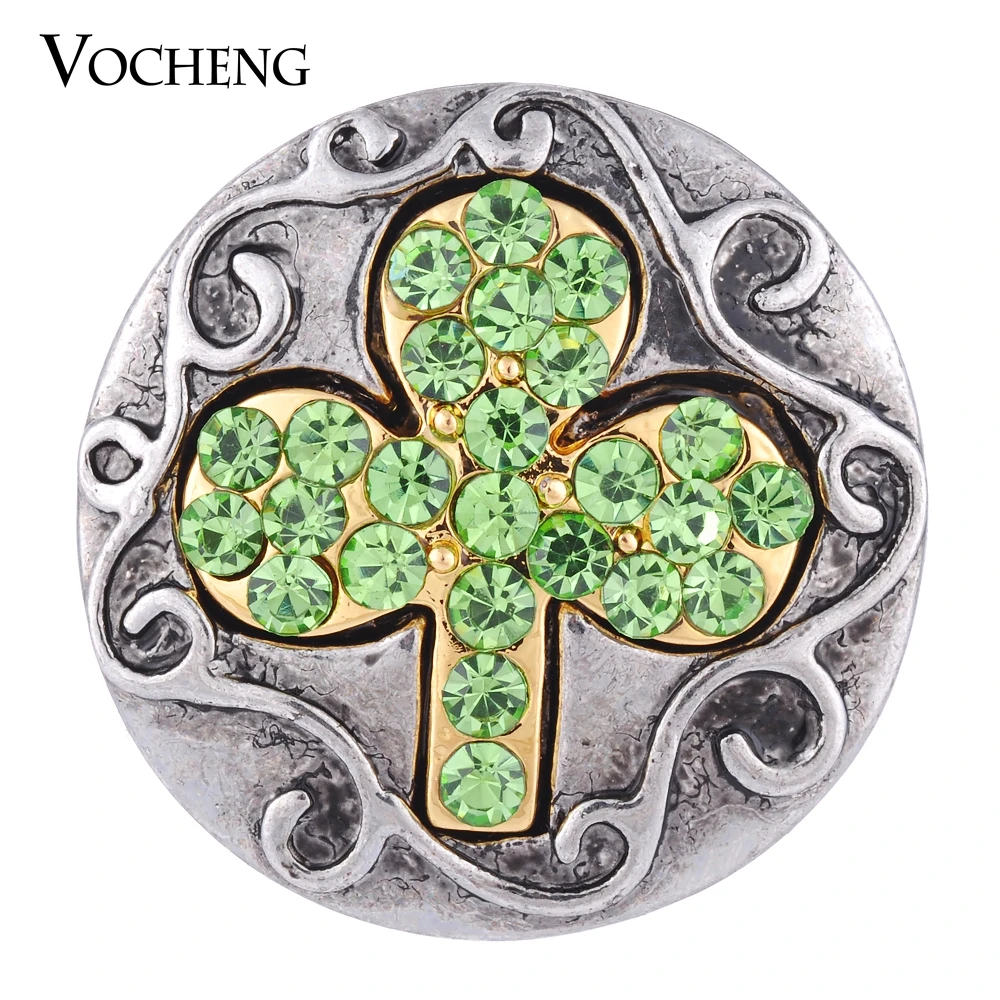 Vocheng Snap Charms 18mm Lucky Inlaid Green Clear Crystal 2 Colors Interchangeable Jewelry Vn-1094