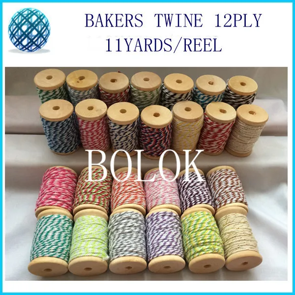 

10cs/lot 32 color choose 12ply cotton Bakers twine (11yards/wooden reel )twisted cotton string for gift packing, wedding, party