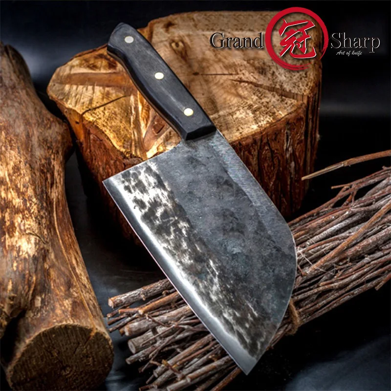 7'' Handmade Forged Chef Knife Clad Steel Forged Chinese Cleaver Professional Kitchen Chef Knives Vegetable Meat Cutting Tools