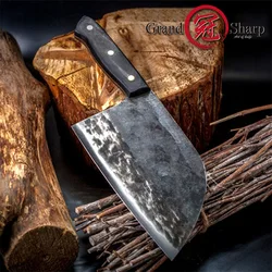 7'' Handmade Forged Chef Knife Clad Steel Forged Chinese Cleaver Professional Kitchen Chef Knives Vegetable Meat Cutting Tools