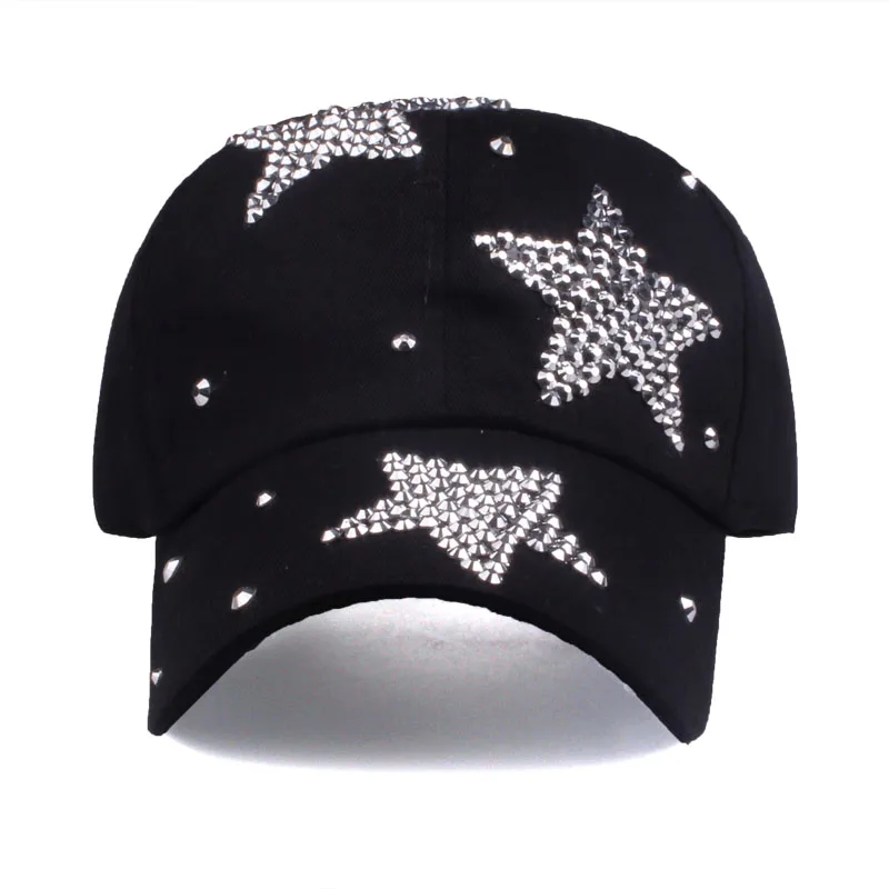 [YARBUU] new brand baseball caps high quality Rhinestone cap with three stars Snapback Casquette hat for women Lady solid color