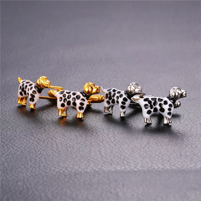 Father's Gift Mens Cuff link Cute Dalmatians Dog yellow Gold/Silver Color Cufflinks For Mens Gift Wholesale Men Jewelry C9991