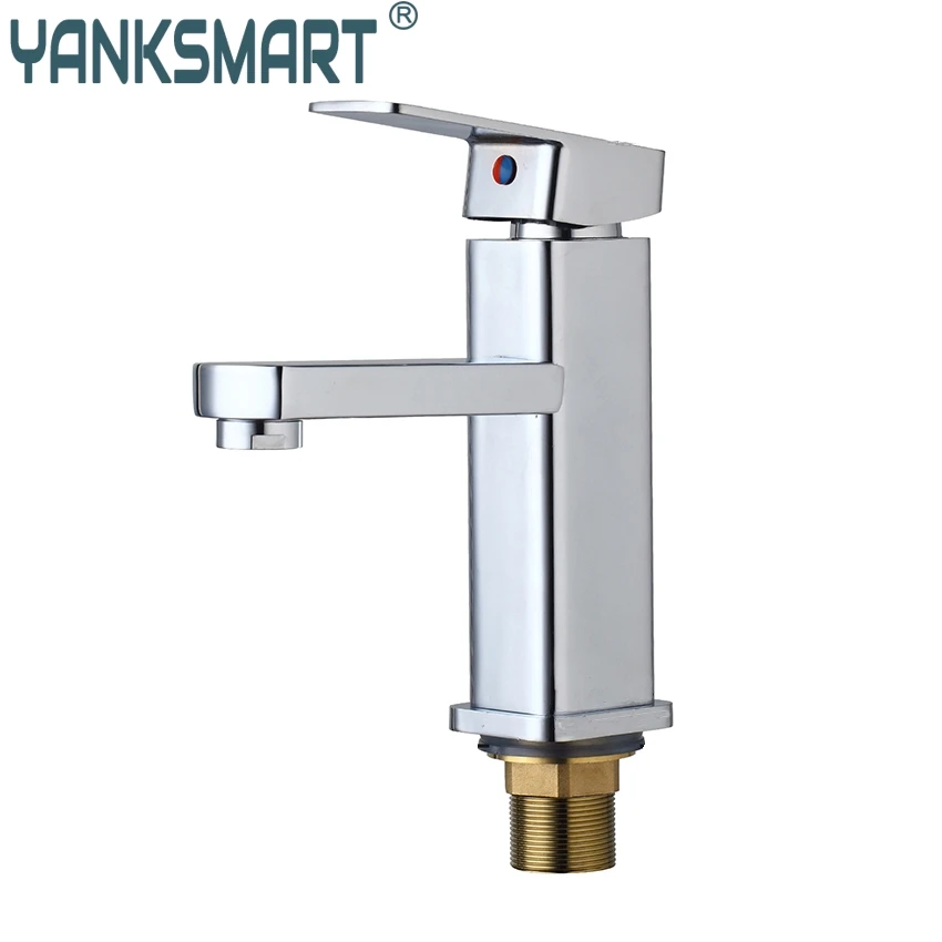 

YANKSMART Bathroom Contemporary Chrome Finish Basin Sink Deck Mounted Brass Body Single Hole Bathroom Single Handle Faucet Tap