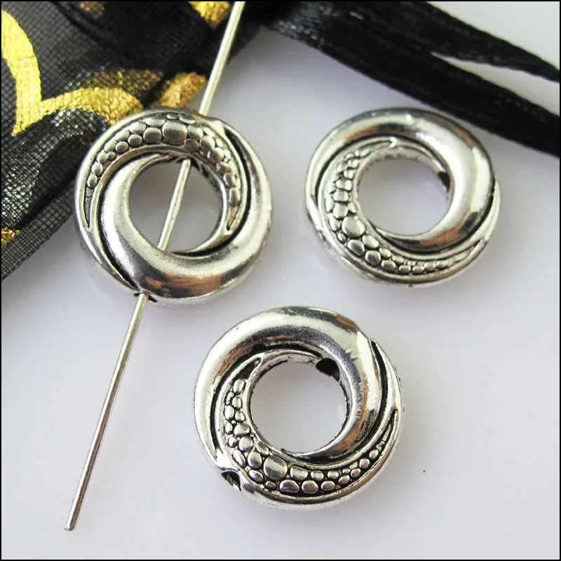 12Pcs Antiqued Silver Color Round Circle Spacer Beads Frame Charms 14.5mm