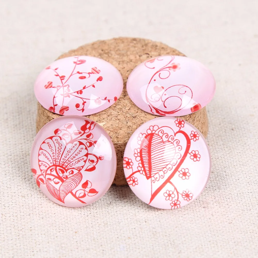 

onwear valentine red flower photo round glass cabochon 25mm 20mm 12mm diy handmade jewelry findings for earrings pendants