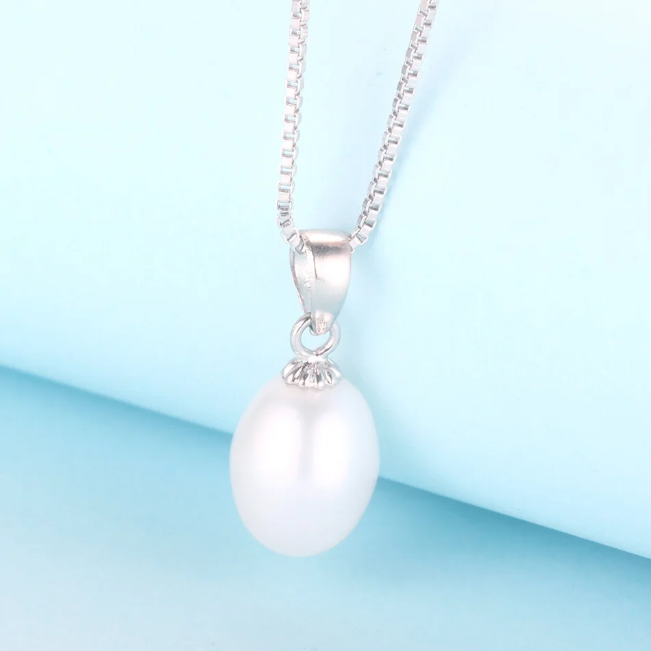 925 sterling silver necklace pendant for women genuine 100% Natural freshwater pearl jewelry 8-9mm wholesale price 4 colors gift