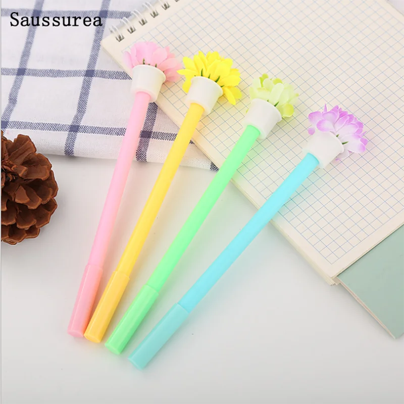 2pc Kawaii Flower Gel Pen Creative Cute Stationery Flower Pot Water Pen Cartoon Office Black Ink Pen School Supplies Stationery