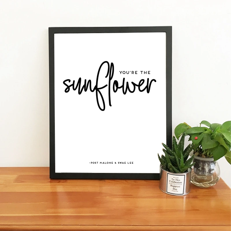 Post Malone and Swae Lee Sunflower Quote Poster Print Song Lyrics Music Gift ideas Canvas Painting Picture Home Wall Art Decor