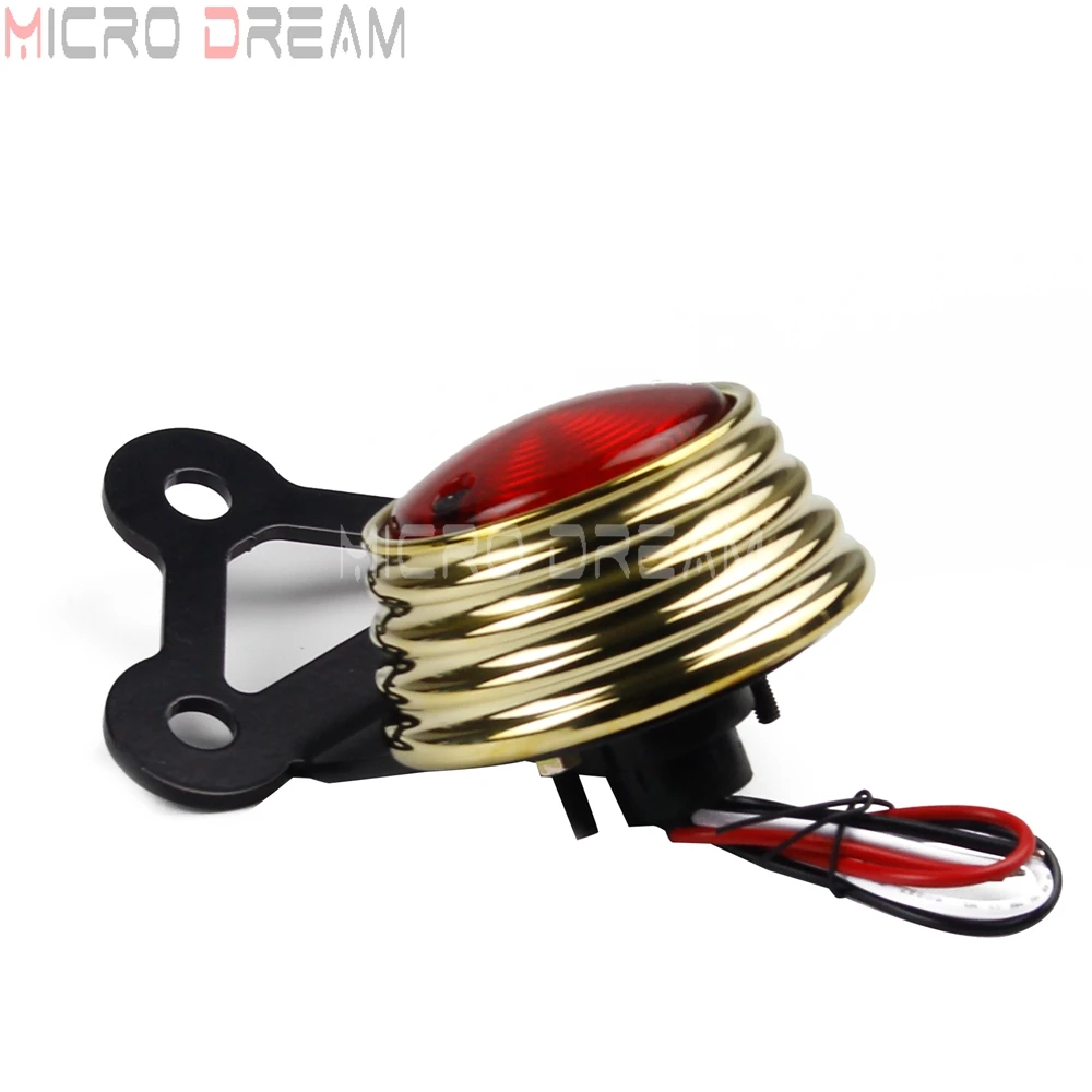 Brass 12V Rear Taillight LED Vintage Running Lamp for Harley Touring Cafe Racer Chopper Bobber Custom License Brake Stop Light