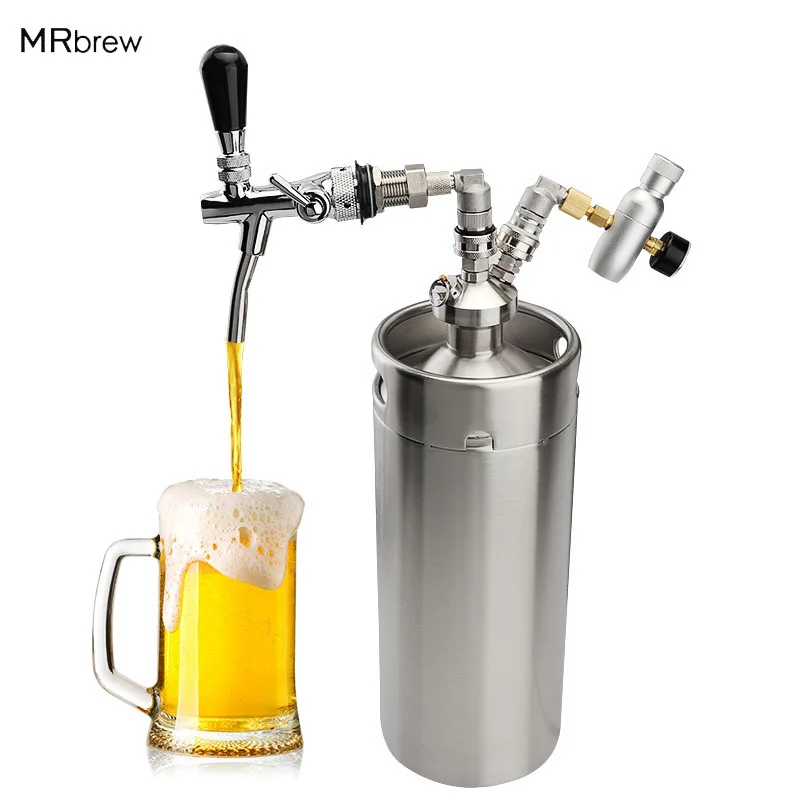 Stainless Steel Beer Dispenser 3.6L128oz Mini CO2 Regulator Beer Keg With Adjustable Tap Set System Kit Homebrew Beer Bar Tools