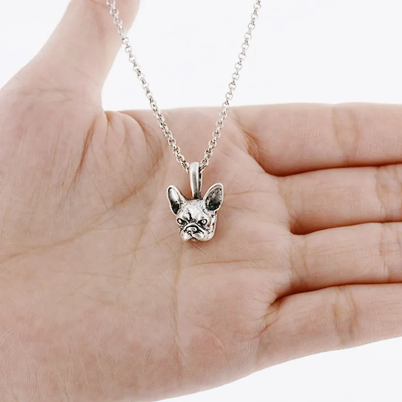 Boho French Bulldog Silver Plated Necklace Women Jewelry Pendant Sweater Necklaces Men Gifts Vintage Choker Accesorios Collares