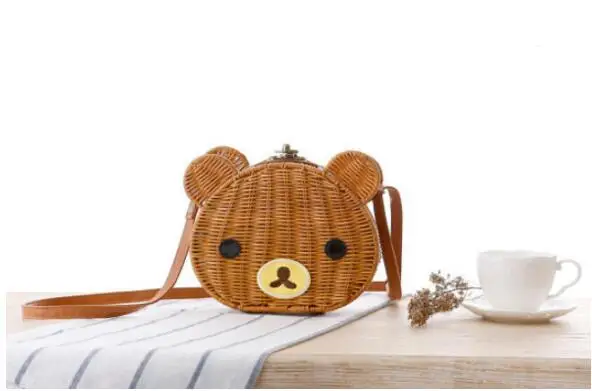 2pcs  fashion Rilakkuma rattan bag easy bear head box bag straw bag women's one shoulder bag brown beige 2 colors