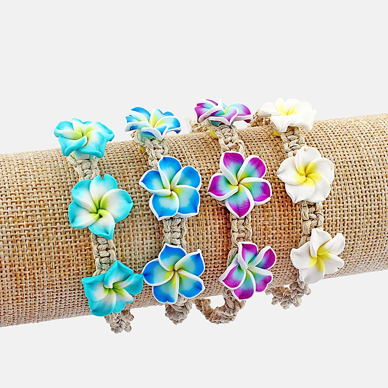 4 pcs Clay Flower White Rope Charm Friendship Bracelets Women Wedding Party Jewelry Gift