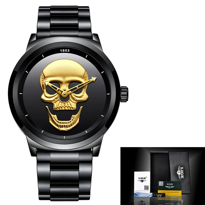 Imagem -06 - Moda Punk Skull Relógios Homem Lige Relógio de Pulso Marca Superior Luxo Aço Inoxidável Quartzo Masculino à Prova Impermeável Água Relógio Masculino