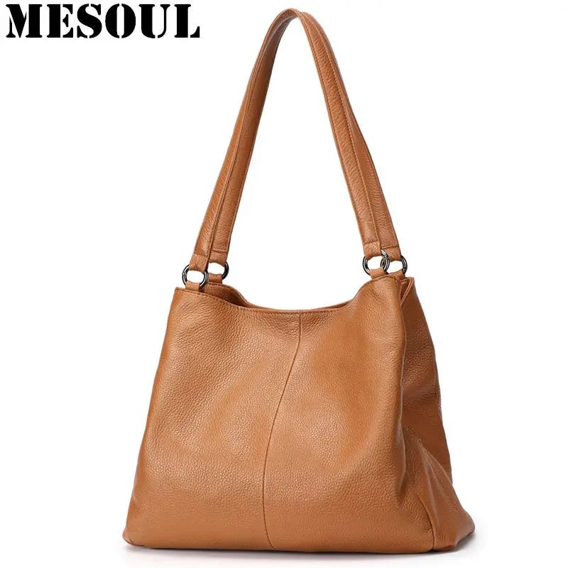 Women Leather Handbags 2018 New Casual Tote Purses Famous Brand Designer Soft Genuine Leather Brown/Black Ladies Shoulder Bags