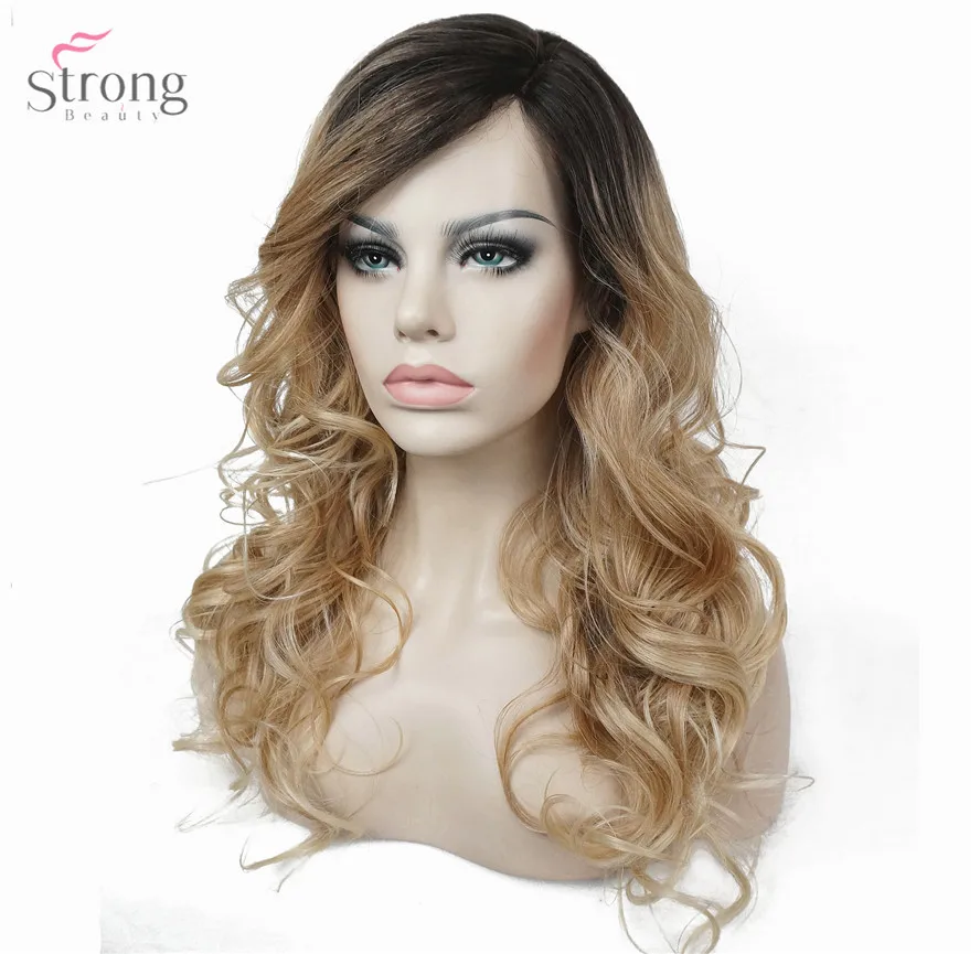 

StrongBeauty Lace Front wigs Ombre Brown/Blonde Long Curly Hair Synthetic Women' Wig 24 inches