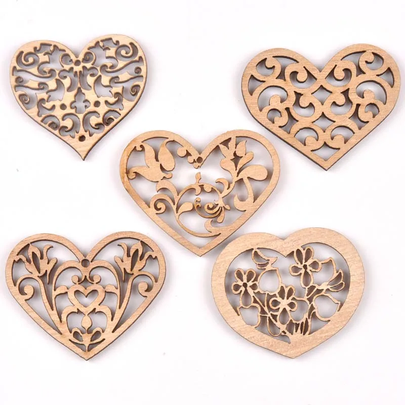 mixed carved Heart Vintage HandMade Natural Wooden Scrapbooking Diy Craft Home decoration handcraft 10pcs MT1842