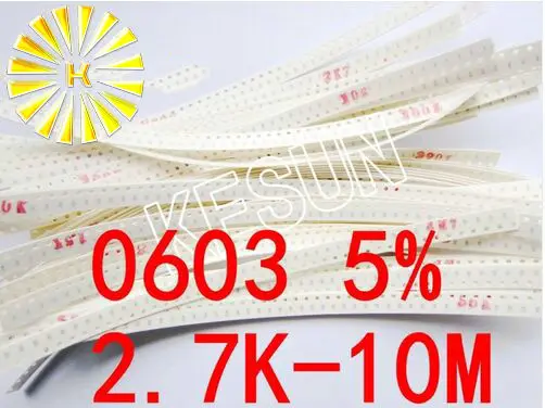 

50valuesX50pcs=2500pcs 0603 SMD Resistor Kit Assorted Kit 2.7K-10M ohm 5% Sample Kit Sample bag