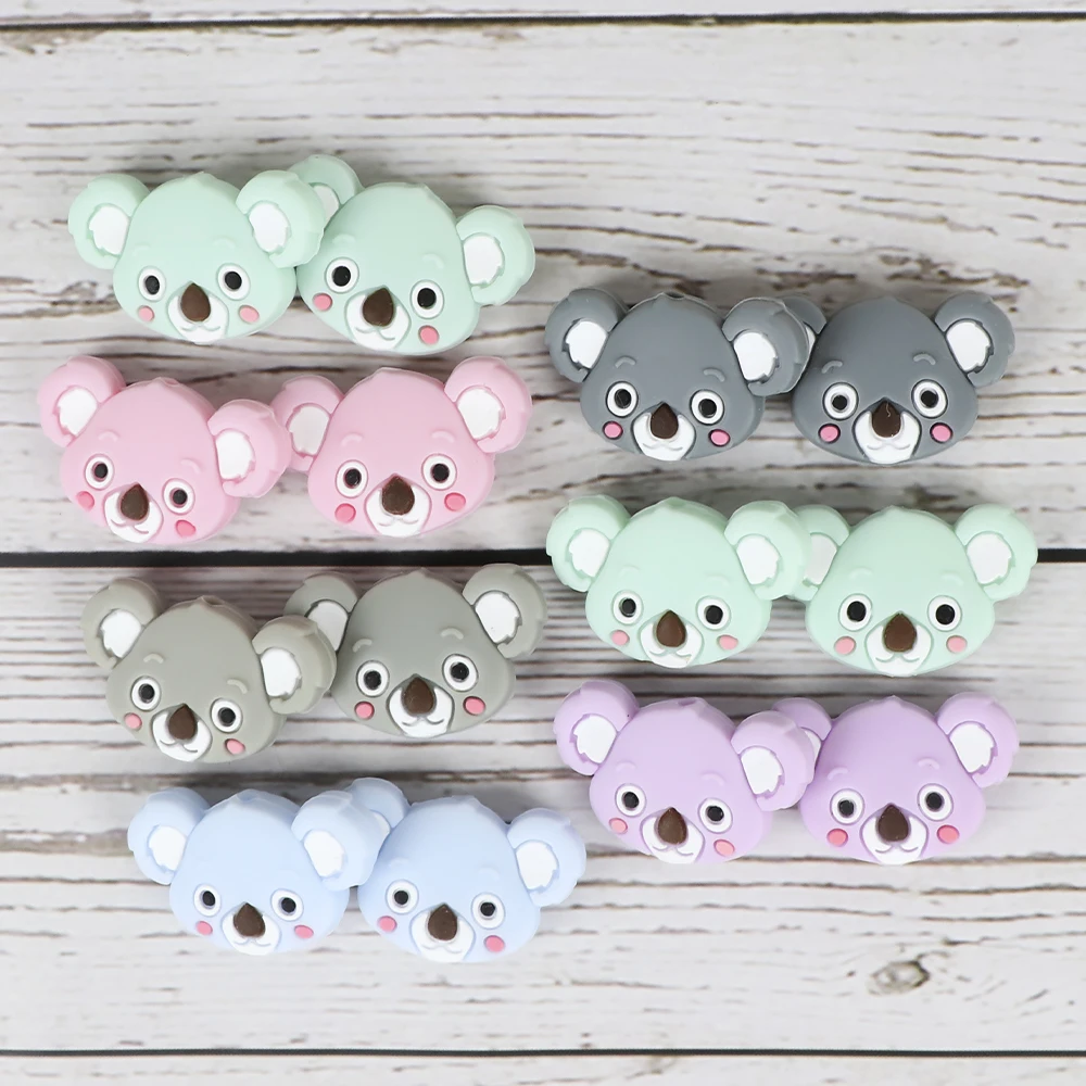 Tyry. Hu 6Pcs Koala Kralen Carton Fopspeen Clips Bead Food Grade Siliconen Tiny Staaf Mini Baby Bijtring