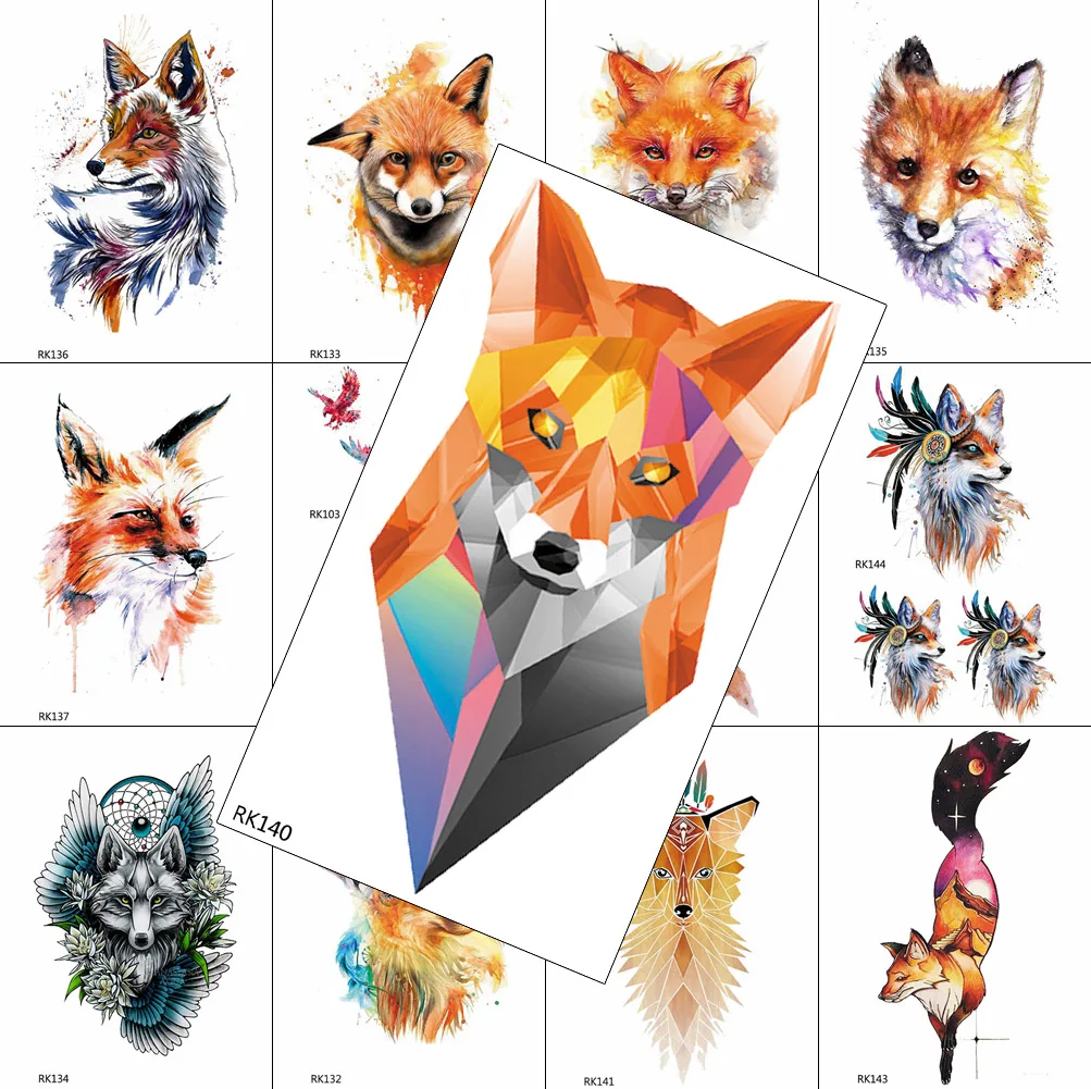 3D Watercolor Fox Temporary Tattoos Creative Sticker Waterproof Sheets Tattoo For Men Women Kids Body Art Drawing Arm Legs Tatoo