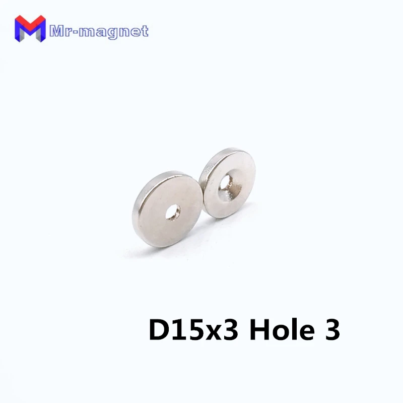 50pcs 15x3-3 hole magnet 15x3mm hole 3mm, NdFeB magnet 15x3mm hole Dia 3mm, 15mm x 3mm hole 3mm magnets 15x3-3mm