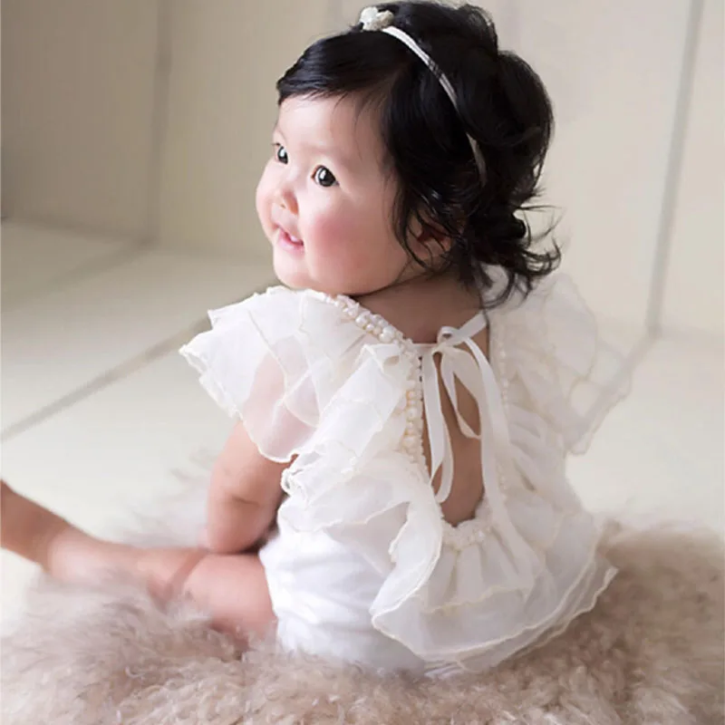 Bebe Party Princess Dress Lace Ruffled Rompers Infant Newborn Baby Girl Clothes Props for Photography Accessories Set