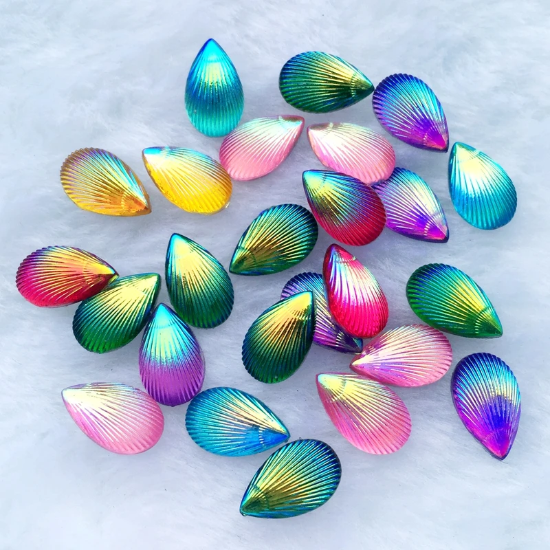 Diy 80pcs/lot 13mm*8mm mixed color shell pattern, water-drop shape rhinestone clip thin decorative color resin diamond