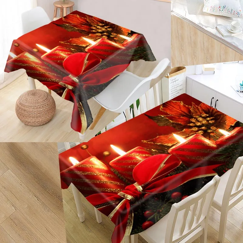 

Christmas Candles Custom Table Cloth Oxford Print Rectangular Waterproof Oilproof Table Cover Square Wedding Tablecloth